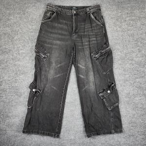 Cotton On Jeans Womens 10 Gray Charcoal Wash High Rise Wide Leg Cargo Denim